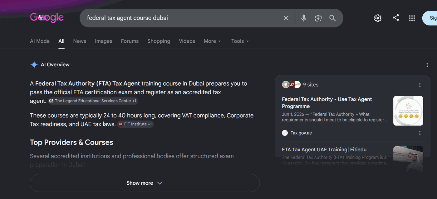 Verified search and AI overview ranking screenshot